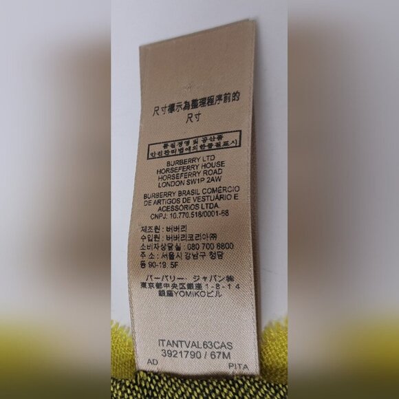 Burberry Women's Scarf Yellow Black Nova Check Silk Cashmere Italy 70" x 20" - Picture 5 of 15